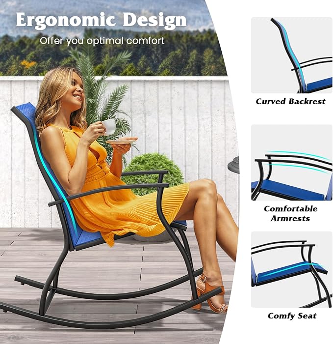 Giantex Outdoor Rocking Chair Set of 2 - Patio Rocking Chairs w/Breathable Backrest, Sturdy Metal Frame & Safe Ergonomic Design, Cozy Fabric Rocker for Backyard, Poolside, 330 lbs, Navy