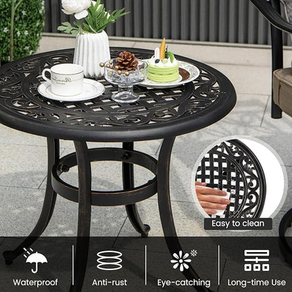 Giantex Patio Bistro Table, 24” Cast Aluminum Round Side Table, Outdoor Coffee Table for Porch, Pool, Backyard, Garden, Balcony