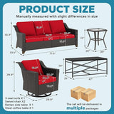 5 Pieces Outdoor Conversation Furniture Set - 77" Patio Sofa, 2 Swivel Rocker Chairs, 1 Side Table, 1 Metal Coffee Table - Photo 2