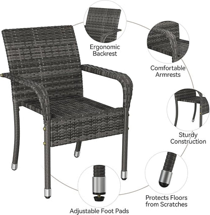 Yaheetech Set of 2 Stackable Outdoor Rattan Dining Chairs, All-Weather Firepits Armchair w/Armrests, Steel Frame for Garden, Patio, Deck, Yard, Poolside, Gray