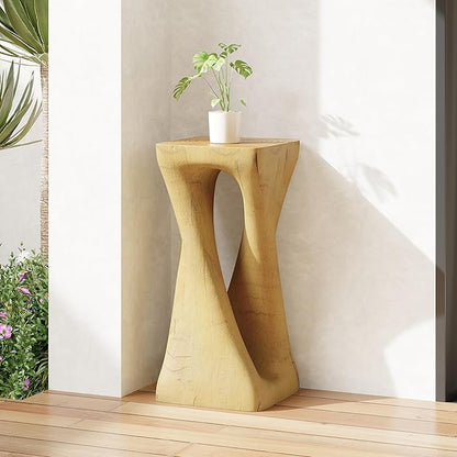 Christopher Knight Home Novi 26.8" H Lightweight Concrete Outdoor Side Table, Hollow Twist-Shaped Patio End Table, MGO Outdoor Coffee Table, Garden Plant Stand Indoor, Wood-Like Texture, Natural