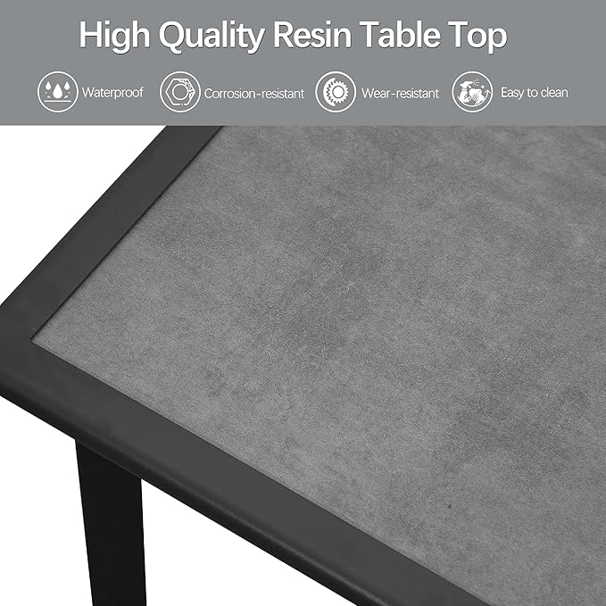 Domi Outdoor Low-Profile Side Table, Square End Table with Sturdy Metal Frame & All-Weather Resin Table Top, Patio Coffee Table for Garden, Backyard, Poolside, Deck, Grey (25.6” L x 25.6” W x 15” H)