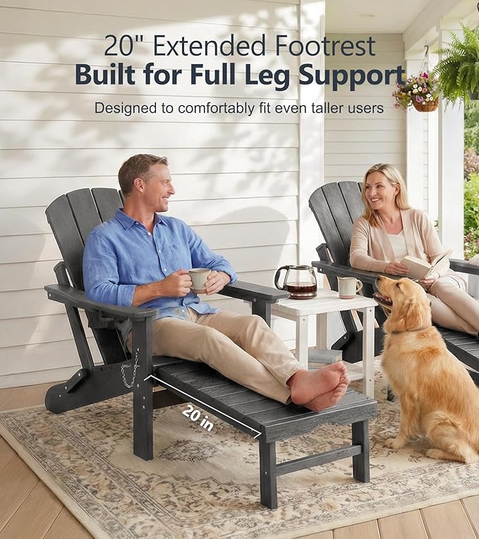 PASAMIC Folding Adirondack Chairs Set of 2 with Retractable Ottoman, 5-Position Adjustable Backrest - Photo 4