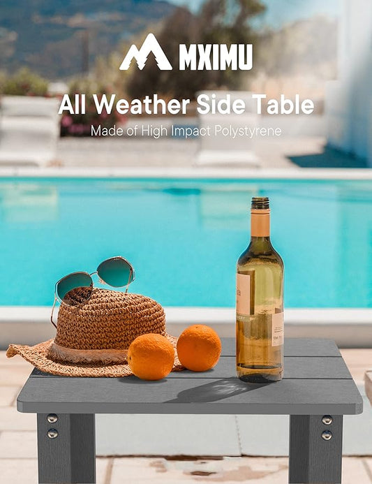 MXIMU Outdoor Side Table for Patio: 16" HIPS Weatherproof Adirondack Table - Small End Tables with Storage for Outside Porch Deck Pool Balcony Backyard - 2 Tier Easy Assembly No Maintenance Grey