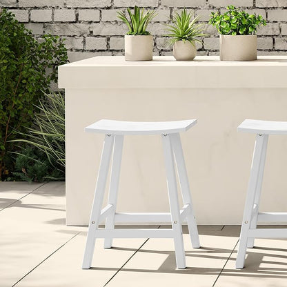 WestinTrends Malibu 24 Inch Outdoor White Bar Stools, All Weather Resistant Poly Lumber Adirondack Counter Height Stools, White