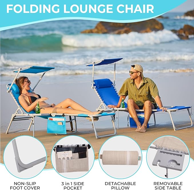 #WEJOY 4 in 1 Tanning Chair with Face Hole & Canopy & Side Table - Photo 7