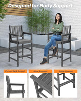 3-Piece Adirondack Chairs and Table Set, HDPE Patio Bar Sets, All Weather Outdoor Bar Stools Set - Photo 8
