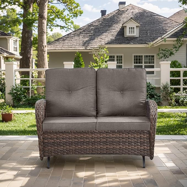 Outdoor Glider Bench-2 Seater Patio Glider Loveseat with High Back and Deep Seating Outdoor Couch for Deck Porch Garden - Photo 1