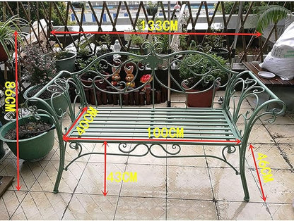 Park Bench Patio Garden Bench Backyard Benches, Metal Garden Bench Seat Park Chair Patio Decoration Furniture, Beautiful Shabby Vintage Outdoor Bench with Backrest (Color : White)