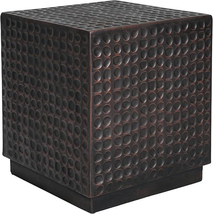 Christopher Knight Home Jeanie Outdoor Side Table Lightweight Concrete, Patio End Table Cube, MGO Fluted Coffee Table for Outside, Garden, Backyard, Poolside Accent Table, Dark Brown Copper