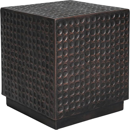 Christopher Knight Home Jeanie Outdoor Side Table Lightweight Concrete, Patio End Table Cube, MGO Fluted Coffee Table for Outside, Garden, Backyard, Poolside Accent Table, Dark Brown Copper