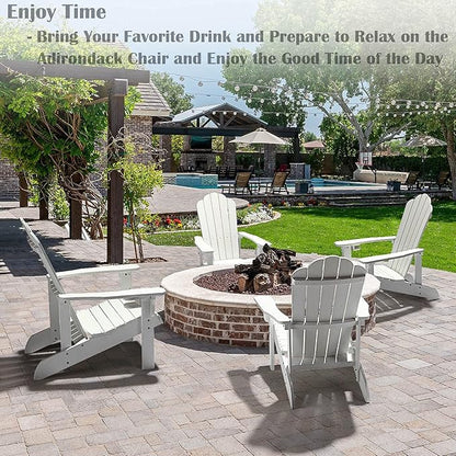 hOmeHua Adirondack Chair, HIPS Adirondack Chairs Weather Resistant with Cup Holder, Plastic Outdoor Chair for Patio, Backyard Deck, Fire Pit Lawn Porch (White)