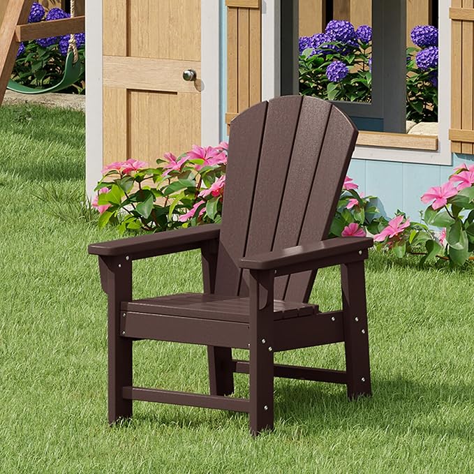 Costaelm Kids Adirondack Chair Set of 4, Plastic Outdoor Kids Chair Toddler Patio Furniture and Outdoor Children Picnic Activity Lawn Chair for Garden, Patio, Backyard & Beach, Dark Brown