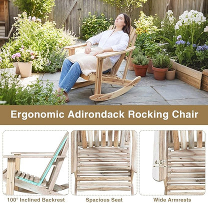 Tangkula Adirondack Rocking Chair, Acacia Wood Patio Rocker with Slatted Seat & High Fanned Back, DIY Colors. Rustic Outdoor Log Rocking Seat Furniture for Backyard, Porch, Garden (Natural, 1 Pack)