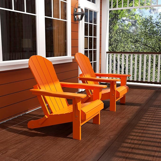 WO WESTIN OUTDOOR HDPE Laguna Outdoor Folding Poly Adirondack Chair (Set of 2), Orange