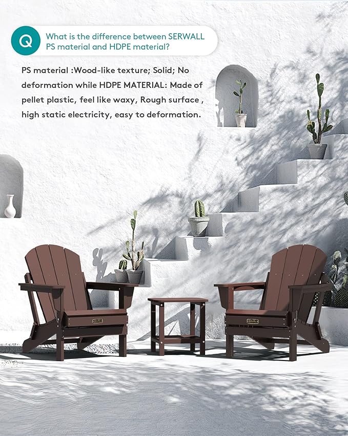 SERWALL Adirondack Chair Set of 8, Weather Resistant Patio Chair with Cup Holder for Patio Garden (Folding Coffee)