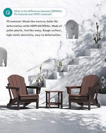 SERWALL Adirondack Chair Set of 8, Weather Resistant Patio Chair with Cup Holder for Patio Garden (Folding Coffee)