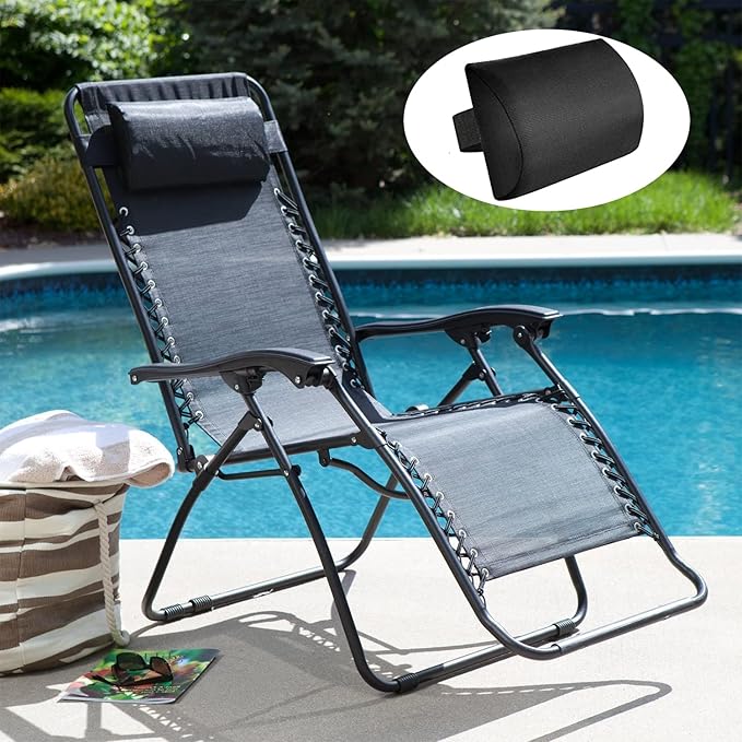 Zero Gravity Chair Set of 2 Replacement Pillow Headrest with Elastic Band - Photo 5