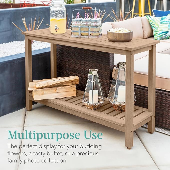 Best Choice Products 48in 2-Shelf Eucalyptus Wooden Console Table Indoor Outdoor Multifunctional Buffet Bar Storage - Photo 5