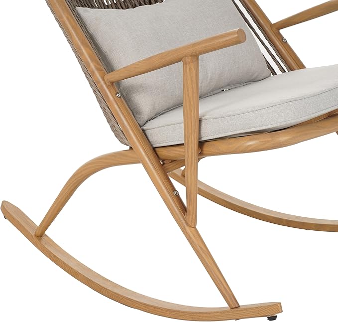 Christopher Knight Home Ilumia Iron Frame in Maple Finish Rocking Chair Outdoor, Patio PE Rattan Backrest Rocker Chair with Cushions, Comfort Wicker Rocker for Backyard Balcony Porch, Gray + Maple
