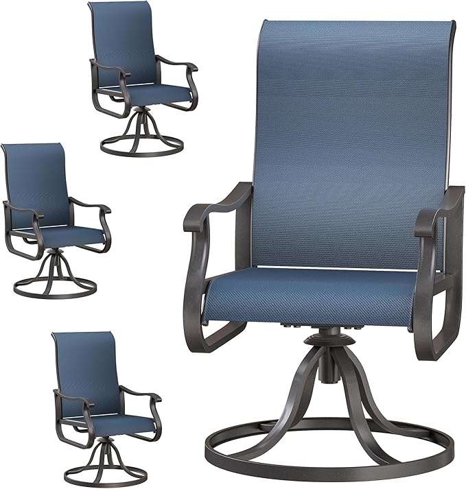 Patio Swivel Chairs Set of 4, Outdoor Dining Chairs with High Back, All-Weather Swivel Rocker Chair for Lawn, Porch or Garden (Navy)