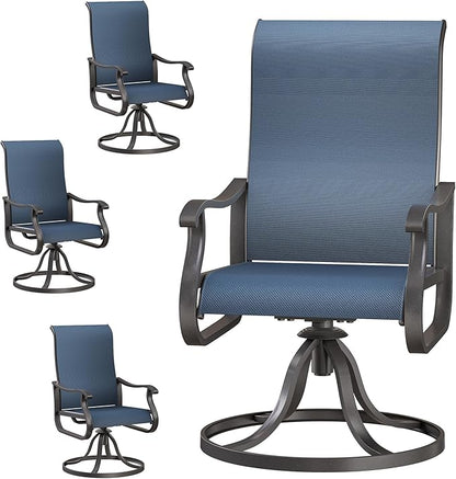Patio Swivel Chairs Set of 4, Outdoor Dining Chairs with High Back, All-Weather Swivel Rocker Chair for Lawn, Porch or Garden (Navy)
