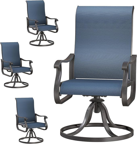 Patio Swivel Chairs Set of 4, Outdoor Dining Chairs with High Back, All-Weather Swivel Rocker Chair for Lawn, Porch or Garden (Navy)
