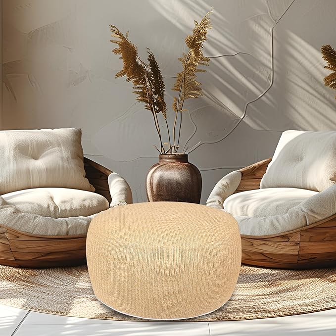 Woven Inflatable Ottoman, Fade-Resistant D31”x H14” Outdoor Indoor Pouf Patio Footrest Stool with Portable Handle - Photo 5