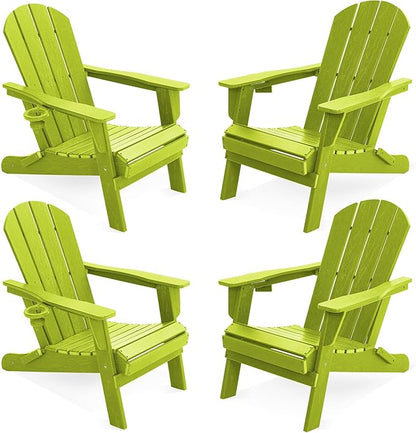 LOUNZY Folding Adirondack Chair Set of 4, Lime