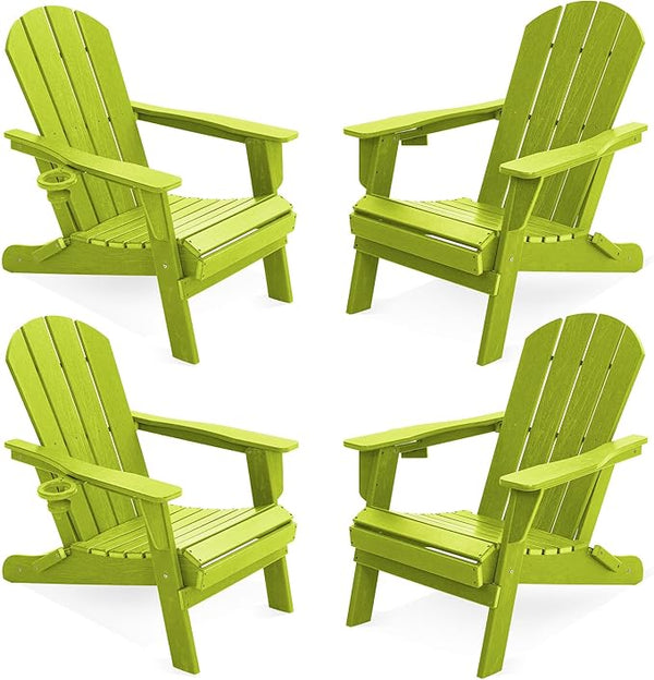 LOUNZY Folding Adirondack Chair Set of 4, Lime - Photo 1
