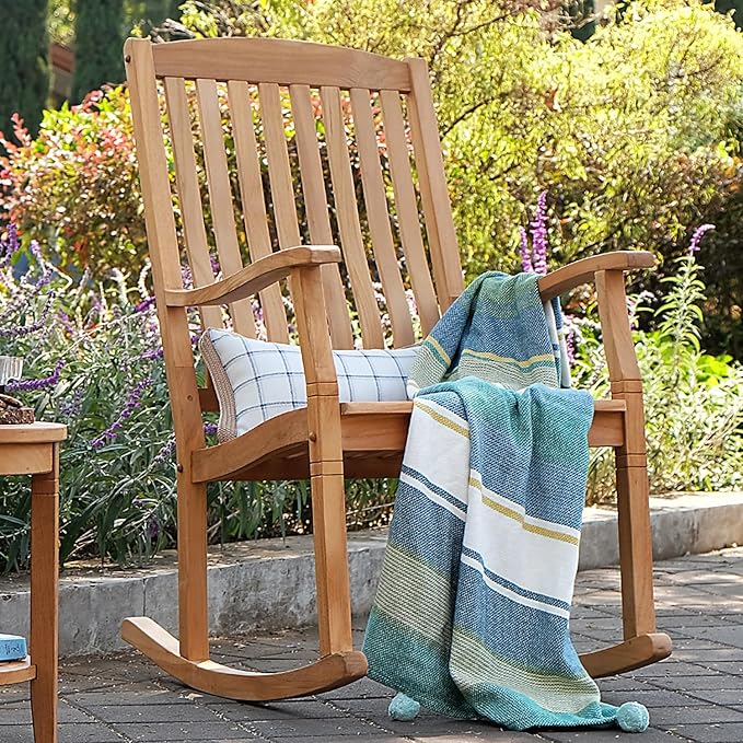Cambridge Casual Ashford 2-Piece Teak Rocking Chair Set, Outdoor Rocking Chairs for Front Porch, Patio, or Balcony – Solid Wood Rocking Patio Chairs Set of 2 – Teak Furniture for Small Spaces