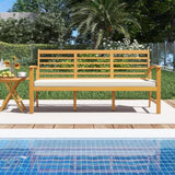 RELAX4LIFE 64’’ Outdoor Bench Acacia Wood - 3-Seat Patio Bench w/Slatted Backrest, Armrests & Seat Cushion - Photo 8