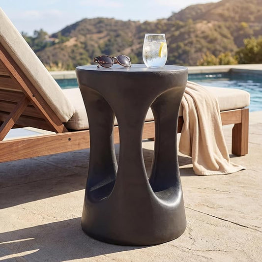 Christopher Knight Home Selina 20.25" H Lightweight Concrete Outdoor Side Table, Hollow Round-Shaped Patio End Table, MGO Outdoor Coffee Table, No Assembly Garden Plant Stand Indoor, Black
