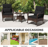 ORALNER 3 Pieces Patio Furniture Set, Outdoor Wicker Rocking Chairs with Cushions, Pillows, Glass Coffee Table - Photo 7