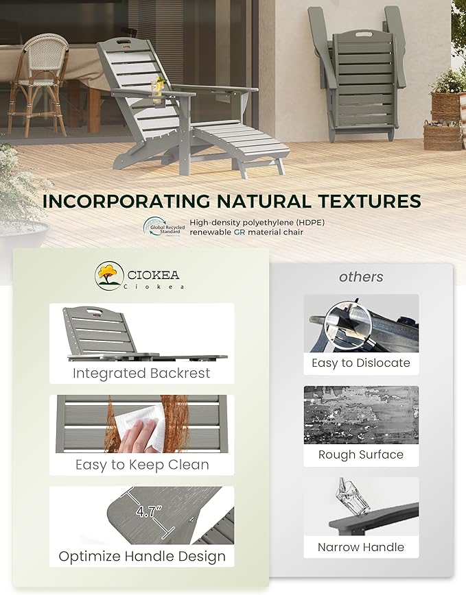 Ciokea Folding Adirondack Chair Set of 2 with Retractable Ottoman - Photo 6