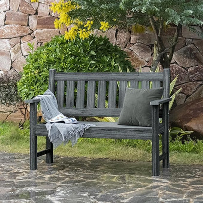 Outdoor Bench, 2-Person Garden Bench, Poly Lumber Patio Bench for Outdoors, Porch, and Park (Dark Grey)