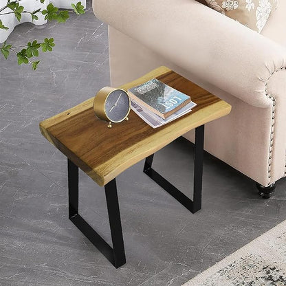 Natural Wood Bench 20"x13"x18"H Rectangle Solid Wooden Entryway Stools Living Room End Table Rustic Live Edge Coffee Table Side Table Bedroom Bathroom Patio Outdoor Garden Foot Rest Stool
