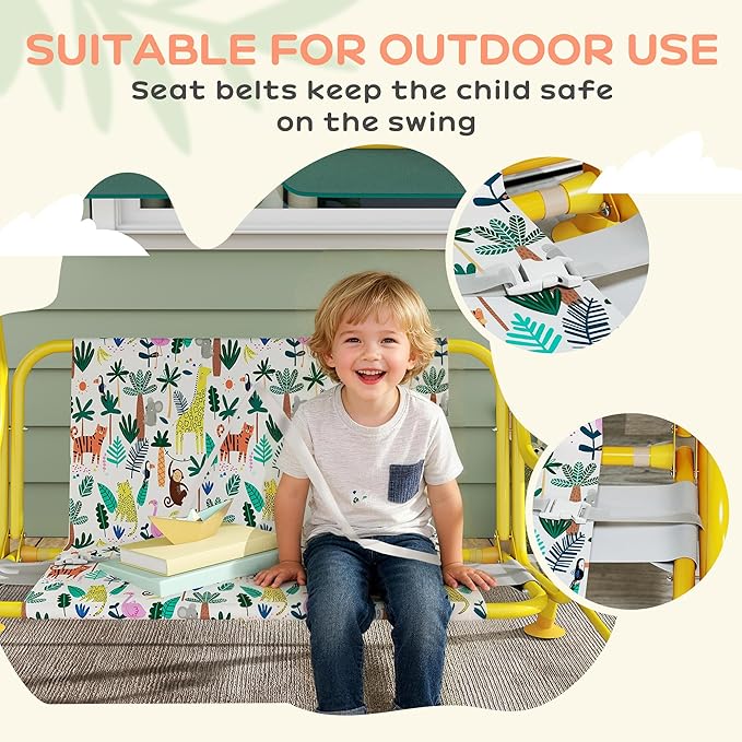 Qaba Kids Patio Swing, 2-Seater Outdoor Porch Swing Chair with Adjustable Canopy, Safety Belt - Photo 6