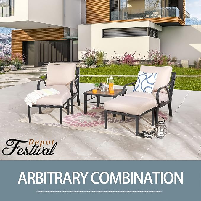 Festival Depot Patio Coffee Table Square Metal Table with Wood Grain Tabletop All Weather Outdoor Furniture for Deck Porch Garden (25.2" x 25.2" x 16.5")