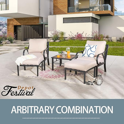 Festival Depot Patio Coffee Table Square Metal Table with Wood Grain Tabletop All Weather Outdoor Furniture for Deck Porch Garden (25.2" x 25.2" x 16.5")