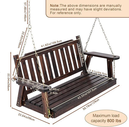 Anraja Wooden Porch Swing 2-Seater Bench Swing with Hanging Chains Heavy Duty 800 LBS for Outdoor Patio Garden Yard Large 4 Ft, Dark Brown