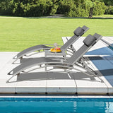 Domi Pool Lounge Chairs Set of 3, Adjustable Aluminum Outdoor Chaise Lounge Chairs with Metal Side Table - Photo 8