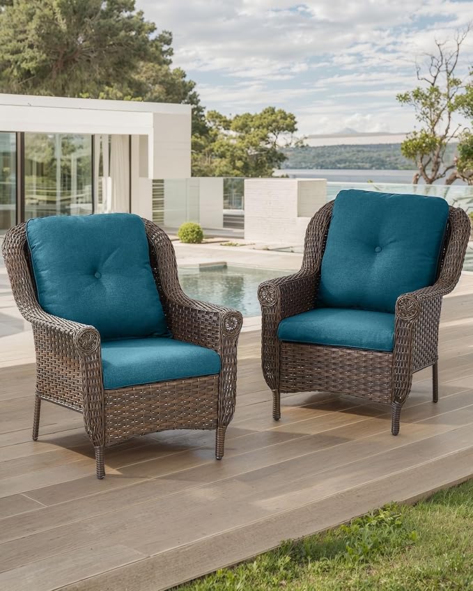 Patio Wicker Chairs Outdoor Furniture Chair - Set of 2 Outside All Weather Lawn Dining Brown Rattan Armchair with High - Photo 2