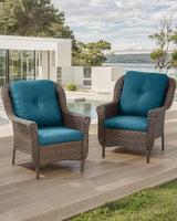 Patio Wicker Chairs Outdoor Furniture Chair - Set of 2 Outside All Weather Lawn Dining Brown Rattan Armchair with High - Photo 2