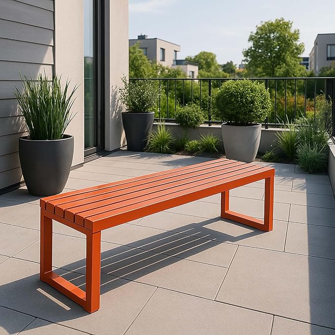 Patio Benches for Outdoors Metal Garden Bench 39" 47" 59" 71" Porch Furniture 2-4 Seating Without Backrest Weatherproof for Park Lawn Garden Yard Tennis Court Seater Chair(Orange,3.3ft)