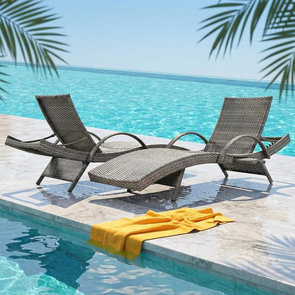 OVENTA Outdoor Wicker Patio Chaise Lounge Chair Set of 6, Gray Rattan Pool Furniture Lounger for Outside Poolside Lounges, Jumbo Co Chaise Lounge Chairs, Wicker Patio Pool Furniture