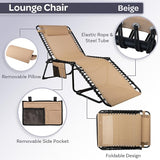 Folding Lounge Chair Outdoor Recliner - 3 Position Chaise Lounge Outdoor Beach Tanning Chair with Side Pocket and - Photo 4