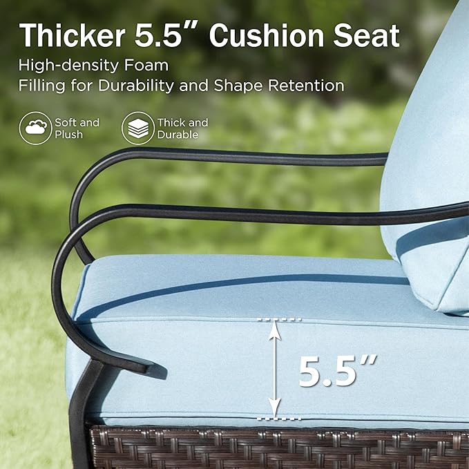 PHI VILLA Wicker & Metal Outdoor Patio Couch, 3-Seat Patio Sofa with Deep Seating for Front Porch, Deck, Balcony - Photo 4