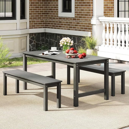 Moccha HDPE Outdoor Bench, 55" Patio Bench with Slatted Seat & 750 Lbs Capacity, Weatherproof Outside Seating Furniture, 2-3 People Backless Garden Bench, Loveseat for Entryway, Porch, Lawn, Backyard
