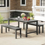 Tangkula HDPE Outdoor Bench, 2-3 Person Patio Bench, 55" Backless Garden Dining Bench with Slatted Seat - Photo 5